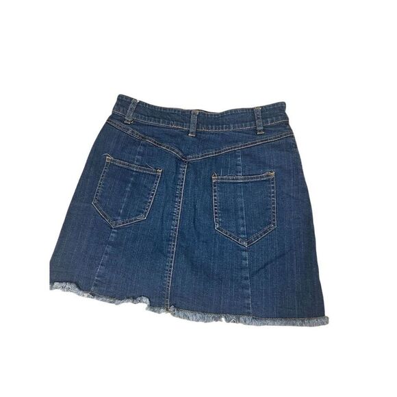 Forever 21 Women's Blue Denim Mini Skirt S Raw Frayed Hem Casual - Picture 7 of 7